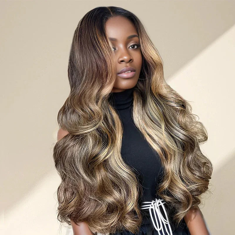 13x4 Glueless #4/27 Blonde Highlight Perruque Sans Colle Body Wave Frontal Wig