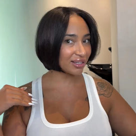 Perruque Bob Noir Naturel Cheveux Humains Soyeux Glueless & Prête à Porter