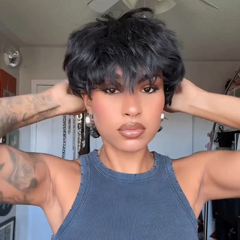 Coupe Pixie Chic Parisien  à Pointes Retournées Perruque Glueless Sans Colle