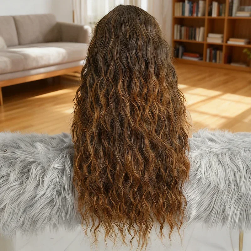 Essentiels De Fête Glueless Couleur Mèches Blonde 4x4 Perruque Sans Colle Bouclé 250% Densité