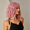 🎃Halloween Perruque Synthétique Bob Rose Et Rouge Cheveux Courts Ondulés Naturels Pour Femmes Fête Quotidienne