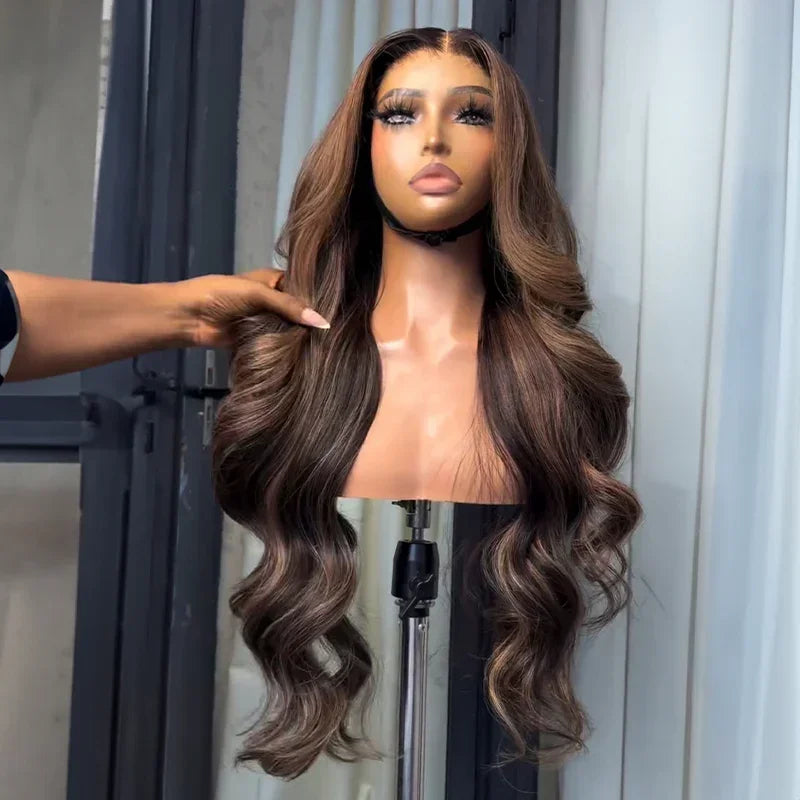 𝑩𝒖𝒚 1 𝑮𝒆𝒕 1 𝑭𝒓𝒆𝒆💥Glueless Couleur Highlight Burn Wear & Go 4x4 Perruque Sans Colle Body Wave 250% Densité