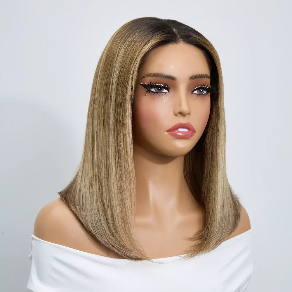 Glueless Pré-épilé Couleur Mèches Blondes Ombré 5x5 Bob Perruque Sans Colle Lisse