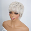 Perruque Pixie Bob Lisse Blanc Argenté Glueless Sans Colle 100% Cheveux Humains