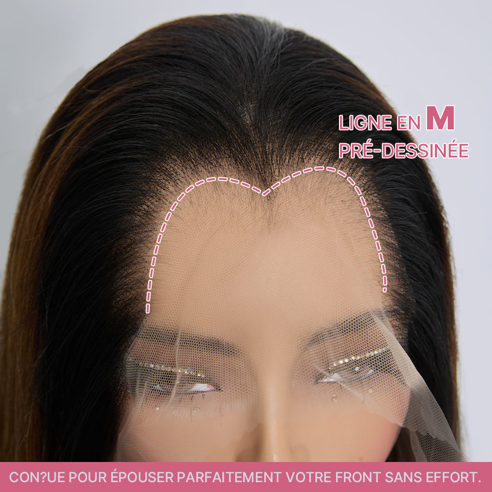 Perruque Gluesless Bob Lisse Vietnamien Vierge 13x6 Coloration Ombré Ligne en M Sans Effort Sans colle