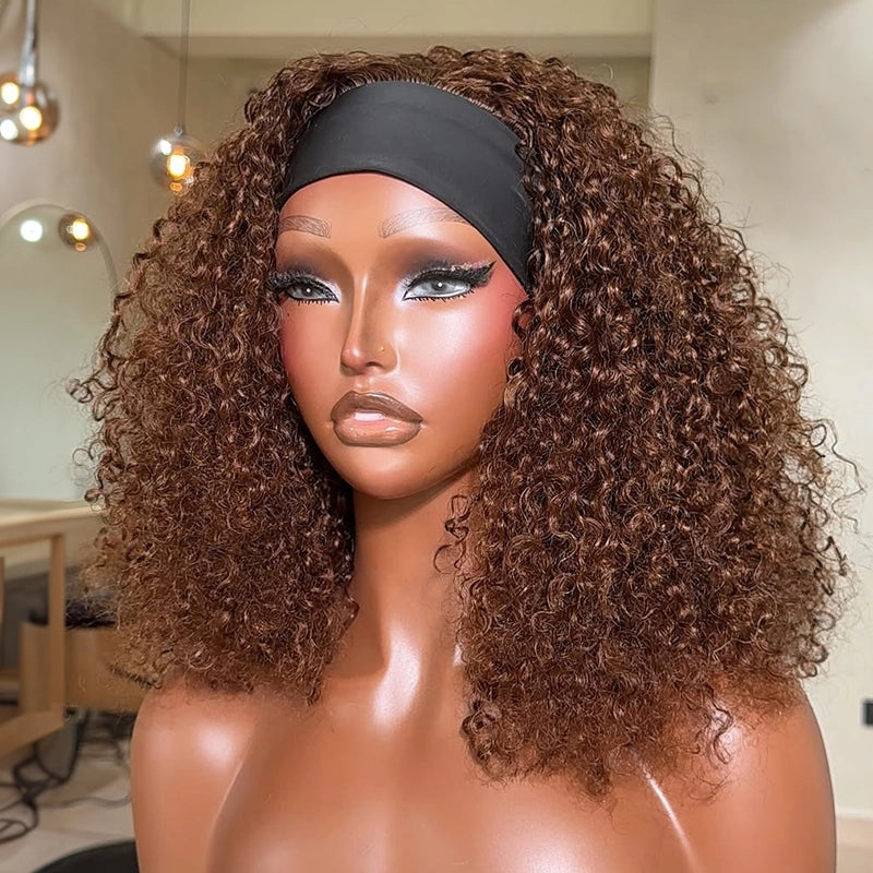 Ombre Headband Curly Human Hair Wig 200% Density