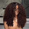 Perruque Ombré Brown à Racines Noires 4x4 Glueless Densité 250% avec Frange Longue