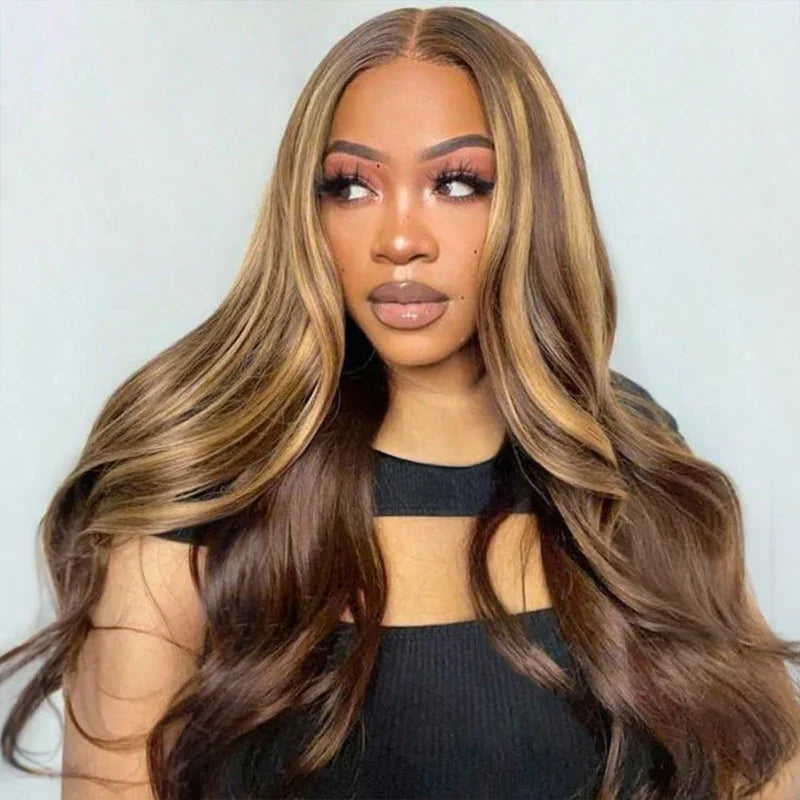 Luxueux Glueless Sans Noeud Couleur Highlight 13x4 Perruque Sans Colle Body Wave