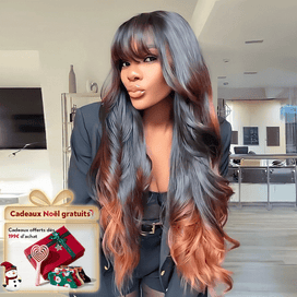 Glueless Sans Nœuds Couleur Highlight 4x4 Perruque Sans Colle Body Wave Avec Frange 250% Densité