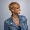 Perruque Courte Honey Blonde 100% Cheveux Humains Confection Machine Style Pixie