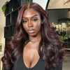 Brillante Glueless Couleur Brun Foncé Rougeâtre 13x4 Perruque Sans Colle Body Wave Casquette À Cordon Flexi-Fit