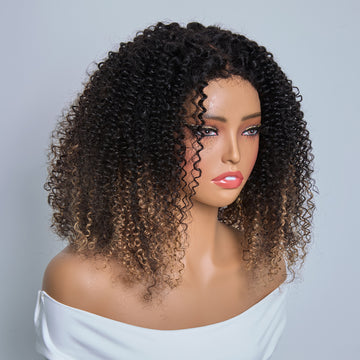 𝐏𝐫𝐞̂𝐭 𝐞𝐧 𝟐𝟒𝐡⚡Perruque Bob Bouclé Glueless 4x4 Ombré Marron Densité 250% avec Edges 4C