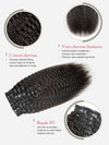 9 Pièces Kinky Straight Extensions De Cheveux à Clipser Noir En Cheveux Naturels 125g