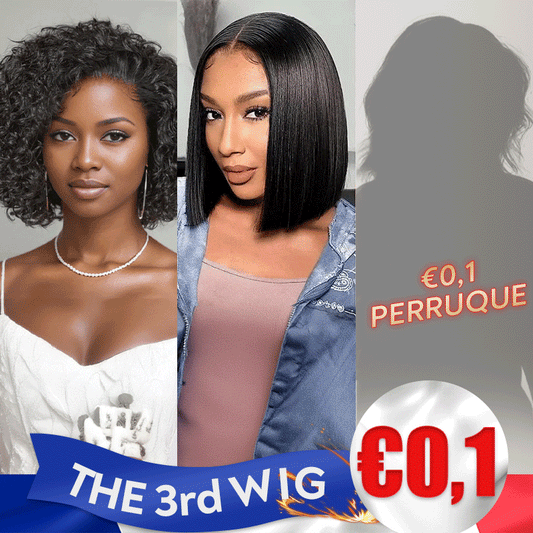 𝟑ᵉ 𝐩𝐞𝐫𝐫𝐮𝐪𝐮𝐞 𝐚̀  €𝟎,𝟏🔥Lisse Naturel 2x6 Dentelle Perruque 6"+Bouclée 13x4 Glueless Bob Perruque 8"
