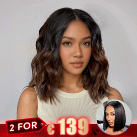 2 𝑭𝑶𝑹 €145🔥 Magnifique Glueless Ombre Brun 5x5 Perruque Sans Colle +2x6 Dentelle Bob Perruque