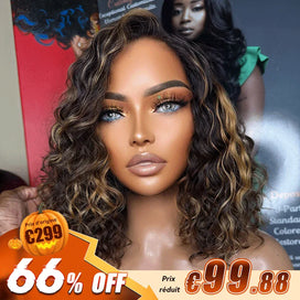 Glueless Couleur Mèches Blondes Miel 7x4 Nœuds Blanchis Perruque Sans Colle Bouclé