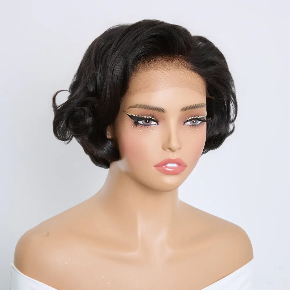 Perruque Short Bob Wavy Noir Naturel 5x5 Dentelle HD 8