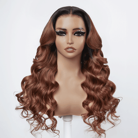 Glueless Couleur Marron Chocolaté Noir Mélangé 13x4 Perruque Sans Colle Body Wave Deux Styles