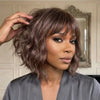 𝙋𝙧𝙚́𝙘𝙤𝙢𝙢𝙖𝙣𝙙𝙚 Perruque 3x1 Bob Lisse avec Frange 100% Cheveux Humains Brun Naturel Style Élégant