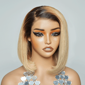 Couleurs Tendances 7x4 Guleless Couleur Blond Ombre Couche Bob Perruque Cheveux Humains Lisse