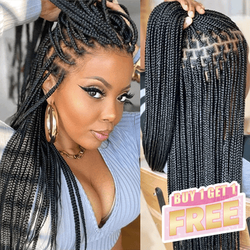 𝑩𝒖𝒚 1 𝑮𝒆𝒕 1 𝑭𝒓𝒆𝒆💥Perruque À Tresses En Boîte En Dentelle Intégrale Cheveux Synthétiques Qualité Supérieure 300% Densité