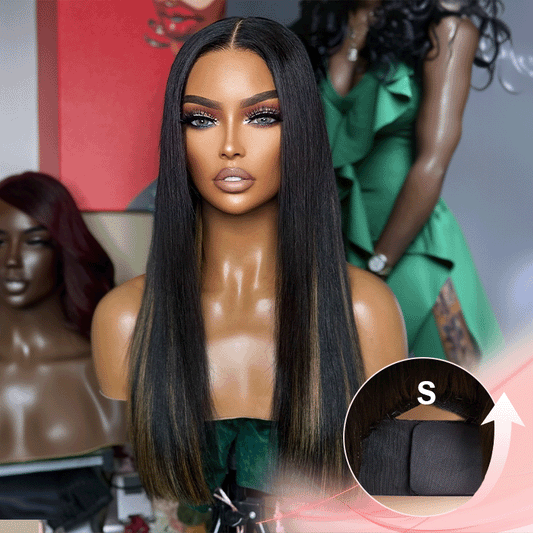 Intemporel Glueless Couleur Blonde Highlight 4x4 Wear Go Perruque Sans Colle Cheveux Humains Lisse