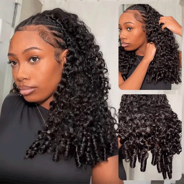 🔥4 In 1 Half Wig Adapté Aux Débutants Bouclée Birmane Demi-Perruque À Cordon Serrage Flexi-Fit 250% Densité