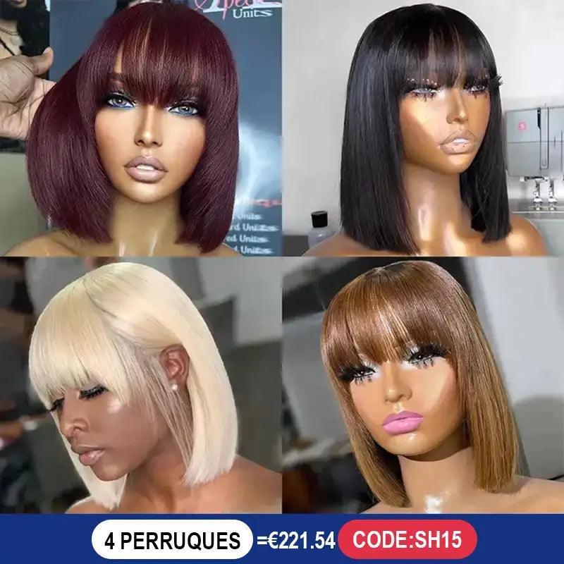 4 Perruque Frange Cheveux Humains Brésiliens Lisse - SHINE HAIR