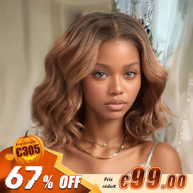 Avant Tout Cheveux Brillants Glueless Bob Ombre Marron 4×4 Perruque Sans Colle Ondulé