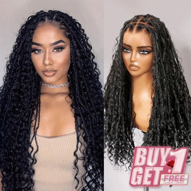 𝑩𝒖𝒚 1 𝑮𝒆𝒕 1 𝑭𝒓𝒆𝒆💥36 Pouces Perruque Tressée Bohème En Dentelle Complète Avec Cheveux De Bébé Synthétiques De Qualité Supérieure