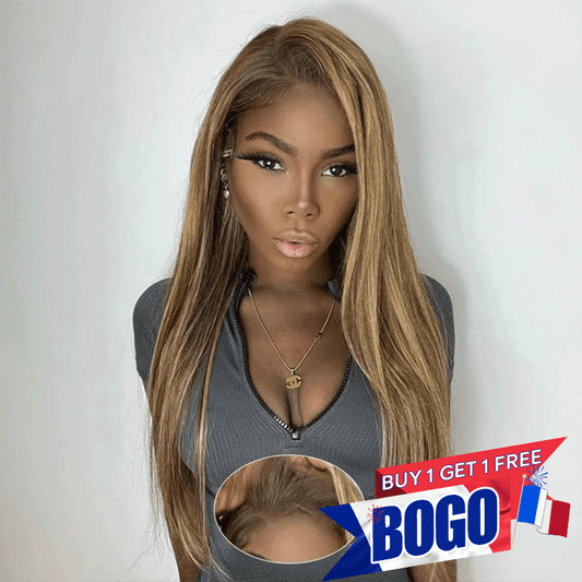 𝑩𝒖𝒚 1 𝑮𝒆𝒕 1 𝑭𝒓𝒆𝒆💥 13x4 Glueless Couleur Highlight #4/27 Perruque Sans Colle Straight
