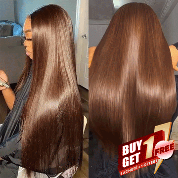 𝑩𝒖𝒚 1 𝑮𝒆𝒕 1 𝑭𝒓𝒆𝒆💥 13x4 Perruque Sans Colle Couleur Brun Chocolat Lisse Cheveux Humains