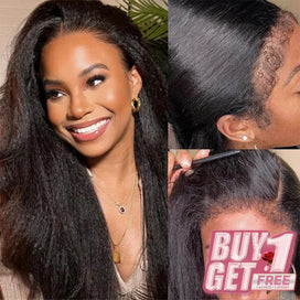 𝑩𝒖𝒚 1 𝑮𝒆𝒕 1 𝑭𝒓𝒆𝒆💥 13x4 250% Densité 4C Edges HD Lace Frontale Perruque Cheveux Humains Kinky Straight