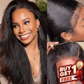 𝑩𝒖𝒚 1 𝑮𝒆𝒕 1 𝑭𝒓𝒆𝒆💥 13x4 250% Densité 4C Edges HD Lace Frontale Perruque Cheveux Humains Kinky Straight