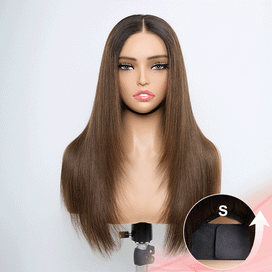 Style Salon Glueless Couche Sans Nœuds Brun Ombré 4x4 Perruque Sans Colle Lisse 250% Densité