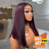 𝑩𝒖𝒚 1 𝑮𝒆𝒕 1 𝑭𝒓𝒆𝒆💥Soyeux Glueless Violet Foncé 5x5 Nœuds Blanchis Bob  Sans Colle Lisse