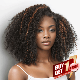 𝑩𝒖𝒚 1 𝑮𝒆𝒕 1 𝑭𝒓𝒆𝒆💥 9x6 Glueless Marron Highlight Bob Kinky Curly Perruque Sans Colle