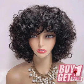 𝑩𝒖𝒚 1 𝑮𝒆𝒕 1 𝑭𝒓𝒆𝒆💥 Glueless 3 Couleur Stylisé Boucles Rebondies 99j/Highligh Marron Bob Perruque Sans Colle