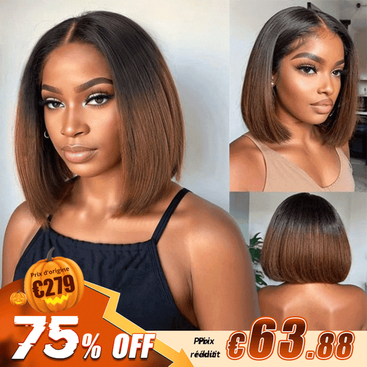 SHINE Design Glam Sans Effort Ultra-plein Ombre Brune Perruque Bob 2x6 Dentelle 250% Densité