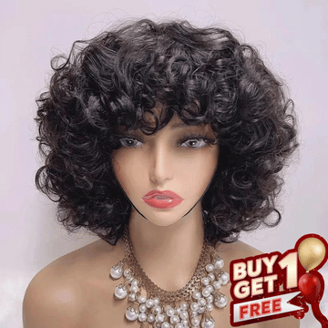 𝑩𝒖𝒚 1 𝑮𝒆𝒕 1 𝑭𝒓𝒆𝒆💥 Glueless 3 Couleur Stylisé Boucles Rebondies 99j/Highligh Marron Bob Perruque Sans Colle