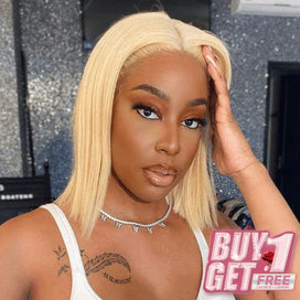 𝑩𝒖𝒚 1 𝑮𝒆𝒕 1 𝑭𝒓𝒆𝒆💥 Fraîcheur 13x6 T Partie Dentelle Frontale Bob Blonde Perruque Cheveux Humains