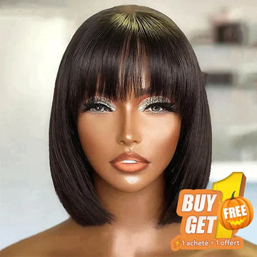 𝑩𝒖𝒚 1 𝑮𝒆𝒕 1 𝑭𝒓𝒆𝒆💥 Glueless Bob Perruque Avec Frange Perruque Cheveux Humains 200% Densité