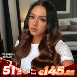 Allure Naturelle Glueless Couleur Ombre Brun 13x4 Perruque Sans Colle Cheveux Humains Body Wave