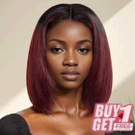 𝑩𝒖𝒚 1 𝑮𝒆𝒕 1 𝑭𝒓𝒆𝒆💥Les 3 derniers Glueless Couche Rouge Foncé Coupe Émoussée Bob 13x4 Perruque Sans Colle Lisse