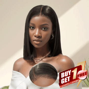𝑩𝒖𝒚 1 𝑮𝒆𝒕 1 𝑭𝒓𝒆𝒆💥 13x4 Glueless Cheveux Crépus Bob Perruque Sans Colle Prédécoupage Lisse 4C Edeges