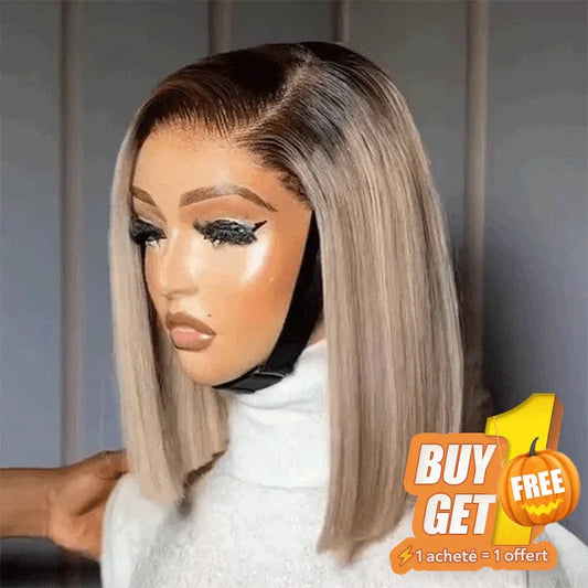 𝑩𝒖𝒚 1 𝑮𝒆𝒕 1 𝑭𝒓𝒆𝒆💥Facile à Porter 3 Secondes Glueless 13x4 Couleur Gris Thé Au Lait Perruque Bob Sans Colle Lisse