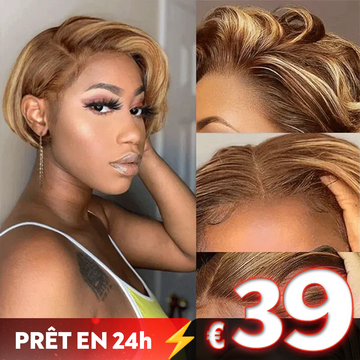 𝐏𝐫𝐞̂𝐭 𝐞𝐧 𝟐𝟒𝐡⚡Pose Facile Et Rapide Perruque Highlight Coupe Pixie 13x4 Dentelle Lisse Cheveux Humains