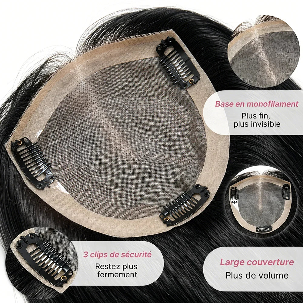 Hair Topper Volumateur de Cheveux Lace 5x5 6x6 avec 5 Clips Noir Naturel Complément Capillaire