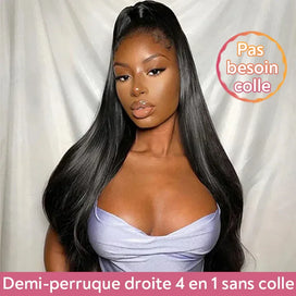 🔥4 In 1 Half Wig Adapté Aux Débutants Lisse Demi-Perruque À Cordon Serrage Flexi-Fit 250% Densité
