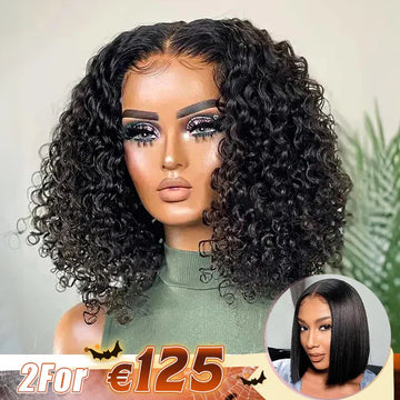 2 𝑭𝑶𝑹 €125.88🔥10"Glueless Bob 4×4 Bouclés+8"Coupe Émoussée Soyeux Lisse 2x6 Dentelle Perruque